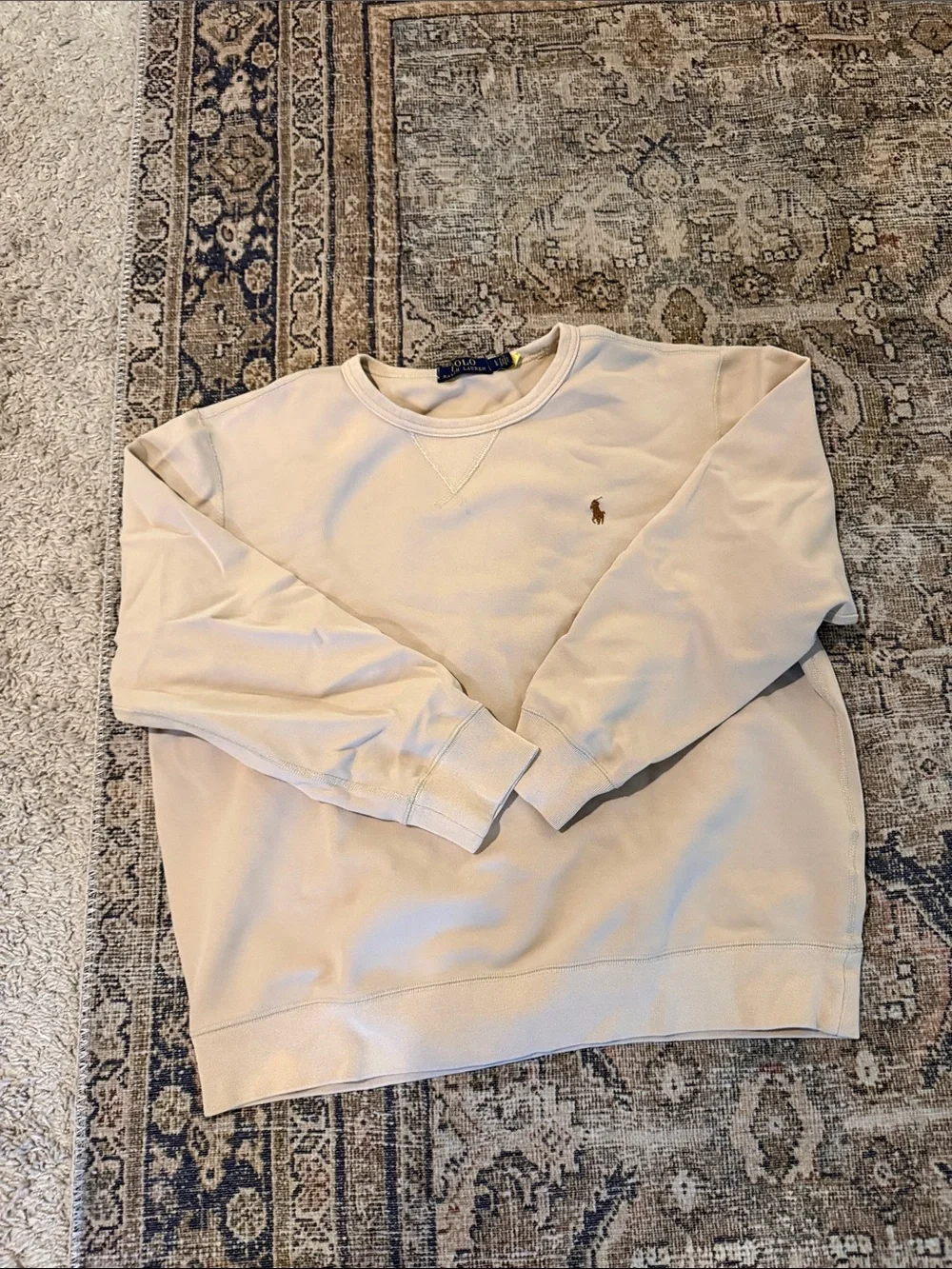 Ralph Lauren Men's Cream Crewneck Sweatshirt with Gold Pony